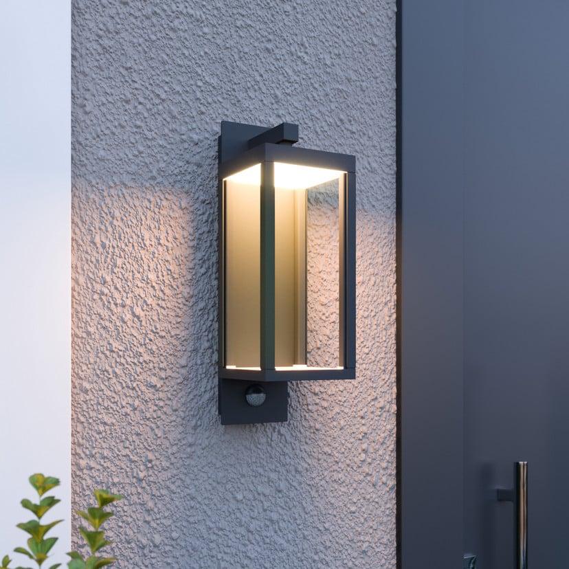 lampenwelt Lucande LED-Außenwandleuchte Ferdinand Sensor grau 38 cm Schlussverkauf