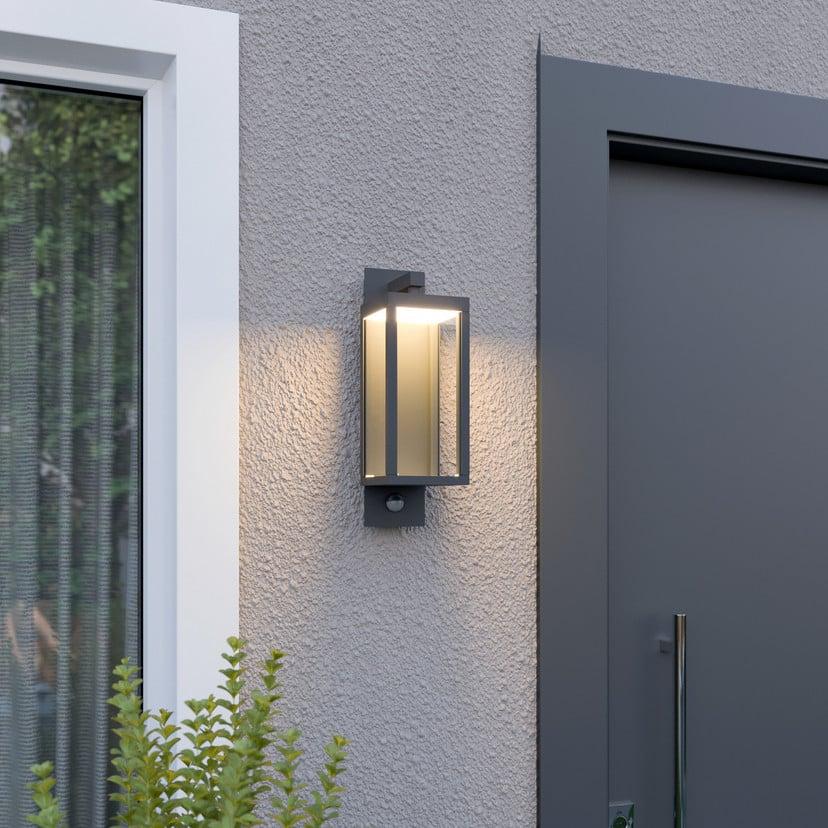 lampenwelt Lucande LED-Außenwandleuchte Ferdinand Sensor grau 38 cm Schlussverkauf