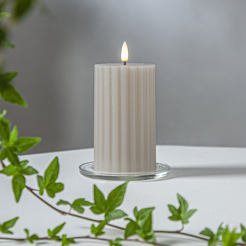 lampenwelt LED-Kerze Flamme Stripe beige 15cm Echtwachs Batteriebetrieb Exklusivangebot