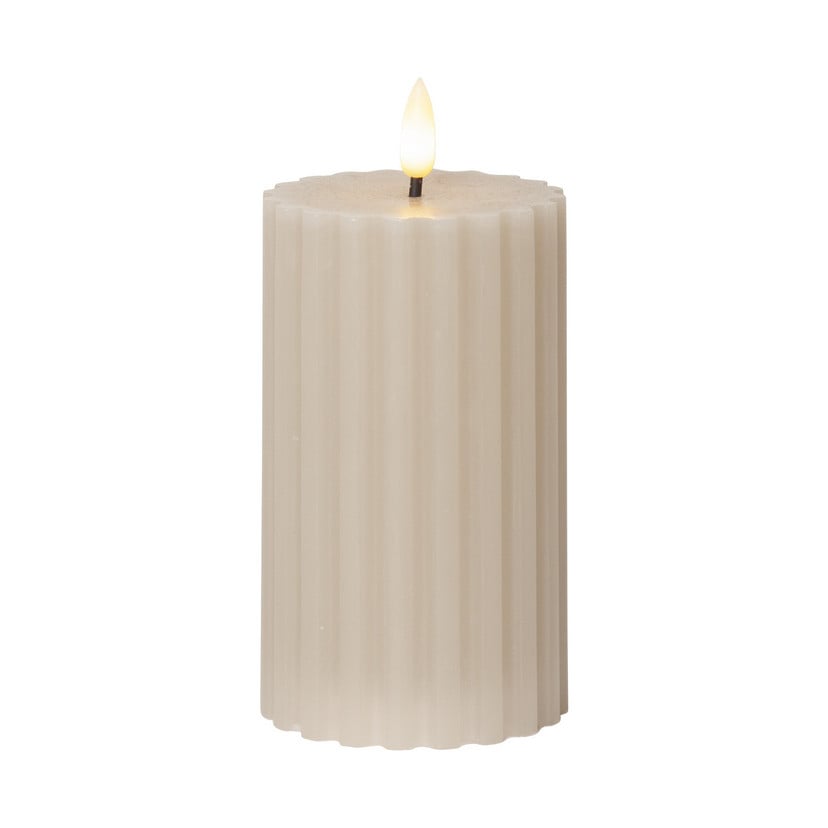lampenwelt LED-Kerze Flamme Stripe beige 15cm Echtwachs Batteriebetrieb Exklusivangebot