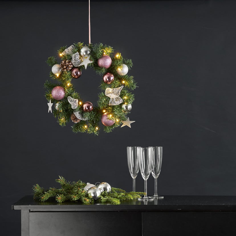 lampenwelt LED-Tannenkranz Noel mit silber-/pinkfarbener Deko Neuheiten