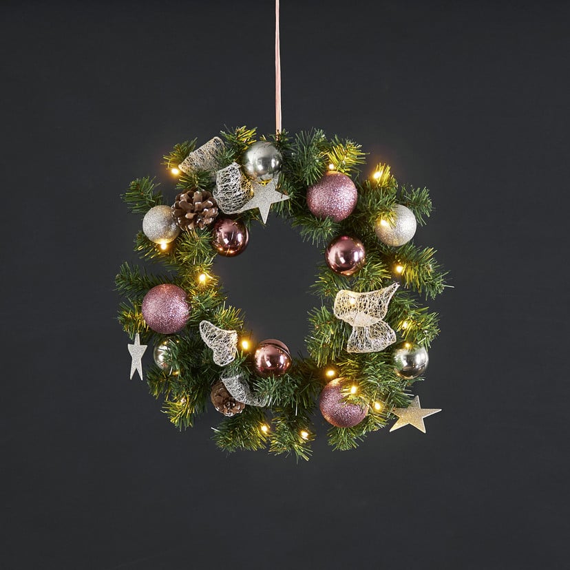 lampenwelt LED-Tannenkranz Noel mit silber-/pinkfarbener Deko Neuheiten