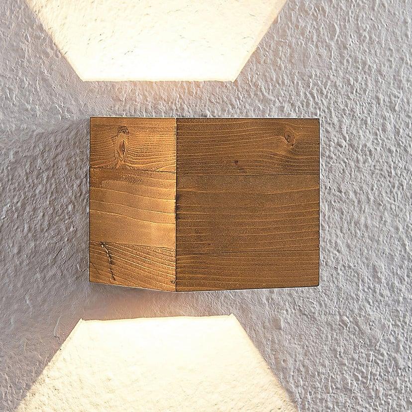 lampenwelt Lindby LED-Wandleuchte Benicio 11 cm eckig Holz