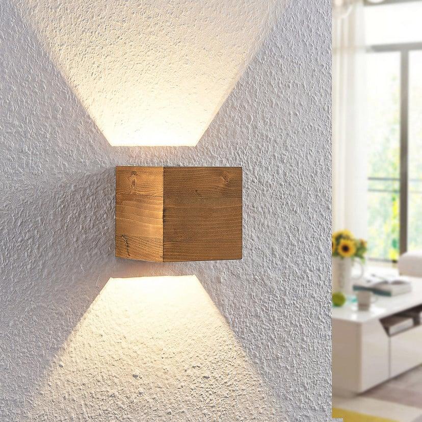 lampenwelt Lindby LED-Wandleuchte Benicio 11 cm eckig Holz Sonderangebot der Fabrik