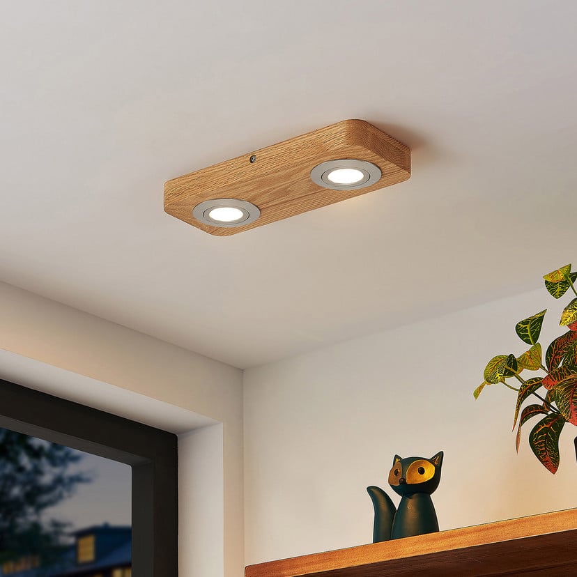 lampenwelt Lindby LED-Deckenleuchte Mikari 30 cm Holz schwenkbar Kostenloser Versand international