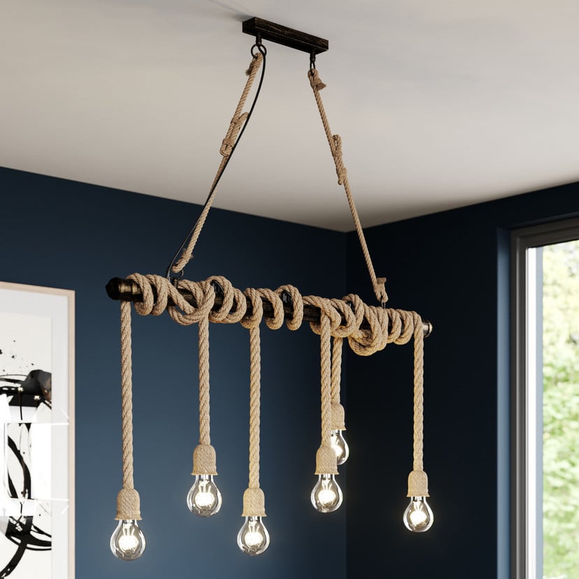 lampenwelt Lindby Pendellampe Hajo 100 cm sechsflammig Tauseil Verkauf