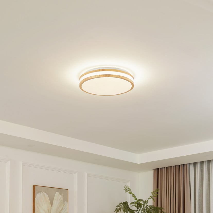lampenwelt Lindby LED-Deckenlampe Emiva Ø 39 5 cm CCT Holz Fabrikpreis