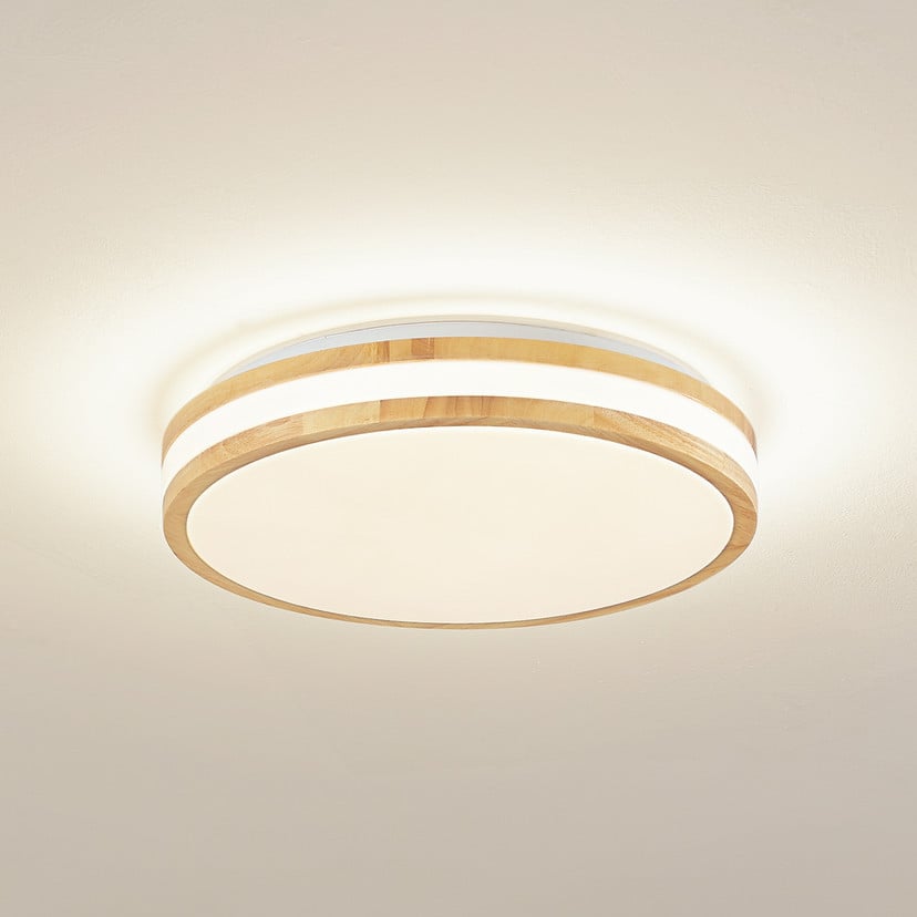 lampenwelt Lindby LED-Deckenlampe Emiva Ø 39 5 cm CCT Holz Fabrikpreis