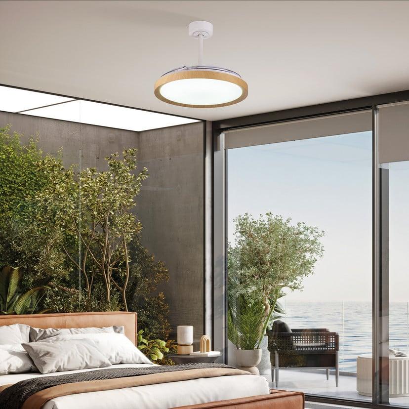 lampenwelt LED-Deckenventilator Mistral Holzdekor DC leise Ø 106 cm CCT Preisnachlass