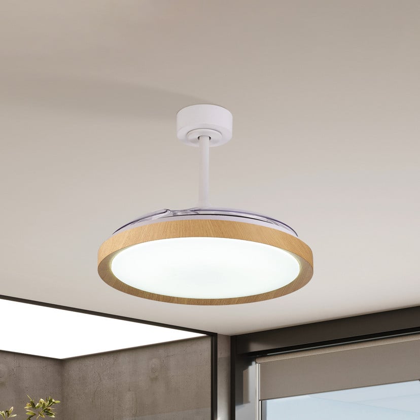 lampenwelt LED-Deckenventilator Mistral Holzdekor DC leise Ø 106 cm CCT Preisnachlass