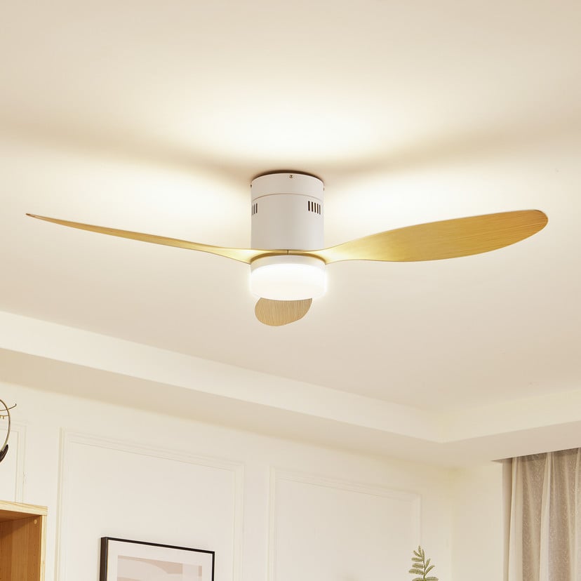 lampenwelt Lucande LED-Deckenventilator Kayu weiß DC leise 132 cm